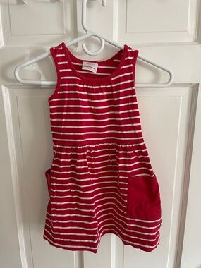 Girls Hanna Anderson, Red and White Striped Sleeveless Cotton Dress, Size 5T